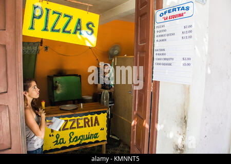 Small local pizzaria in Cienfuegos, Cuba Stock Photo