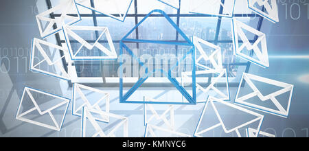 Multiple message symbols against blue technology design with binary code Stock Photo