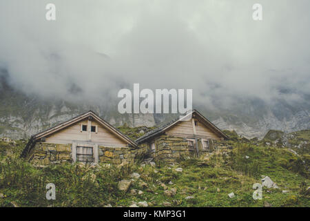little mountains huts in the alps of Switzerland Stock Photo