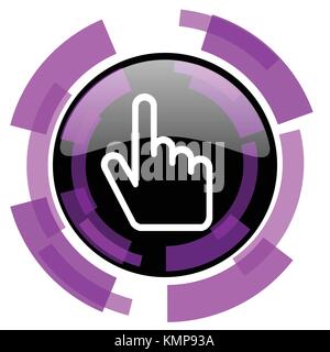 Cursor hand pink violet modern design vector web and smartphone icon. Round button in eps 10 isolated on white background. Stock Vector