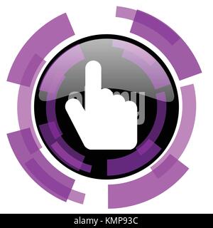 Hand, cursor pink violet modern design vector web and smartphone icon. Round button in eps 10 isolated on white background. Stock Vector