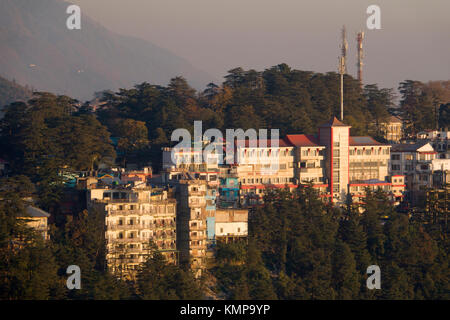 View of Mcleod Ganj in the mountains above Dharamshala, India Stock Photo