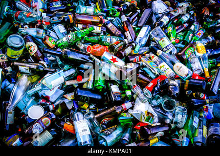 Imperia, IM, Liguria, Italy - August 4, 2015: glass waste piled up in the junkyard dedicated to recycling. Stock Photo