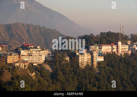 View of Mcleod Ganj in the mountains above Dharamshala, India Stock Photo