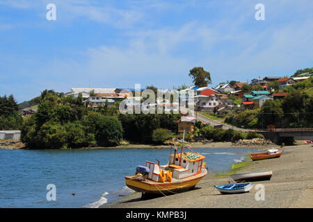Old wooden boat, Chiloe Island, Chile Stock Photo