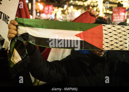 Manhattan, New York, USA. 8th Dec, 2017. Hundreds of Palestinian New Yorkers march on 6th Ave in Manhattan to protest against the Trump administration's recognition of Jerusalem as Israel's capital.Saturday December 8, 2017.Manhattan, New York.Go Nakamura/Zuma Press Credit: Go Nakamura/ZUMA Wire/Alamy Live News Stock Photo