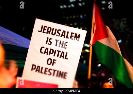 New York, NY, USA. 8th Dec, 2017. Palenstinians and Supporters alike protest against President Trump decision to recognize Jerusalem as the national capital of the state of Israel held in the Times Square section of New York City on December 8, 2017. Credit: Mpi43/Media Punch/Alamy Live News Stock Photo