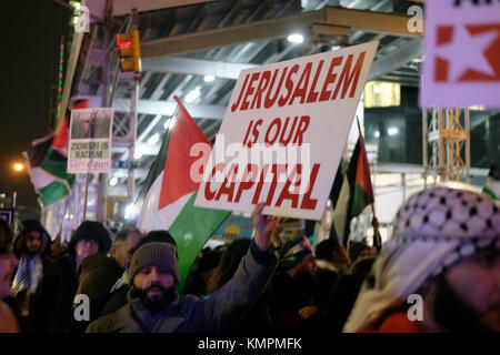 New York, NY, USA. 8th Dec, 2017. Palenstinians and Supporters alike protest against President Trump decision to recognize Jerusalem as the national capital of the state of Israel held in the Times Square section of New York City on December 8, 2017. Credit: Mpi43/Media Punch/Alamy Live News Stock Photo