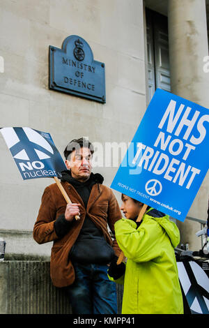 London, UK. 9 December 2017. Crowds gathered at The Ministry of Defence to celebrate CND’s Nobel Peace Prize awarded in 2017, in support of a Global Nuclear Ban. David Rowe/ Alamy Live News. Stock Photo