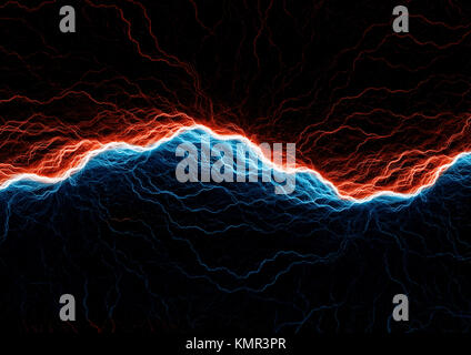 Red and blue plasma lightning Stock Photo