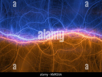 Fire and ice lightning or sound waves visualization, digital electrocal background Stock Photo