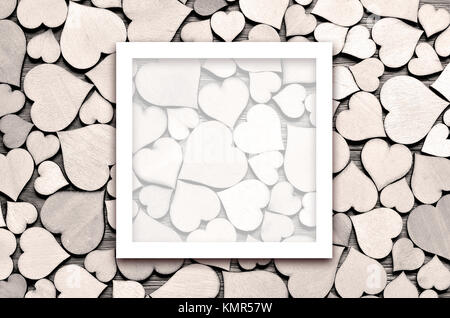 Background of small wooden gray hearts. Valentine's Day. Stock Photo