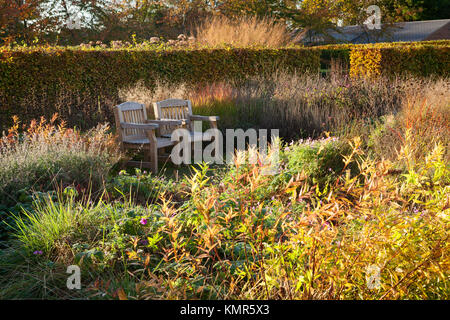 Scampston Hall Walled Garden, North Yorkshire, in Autumn. October 2017. A four acre contemporary garden designed by Piet Oudolf. Stock Photo