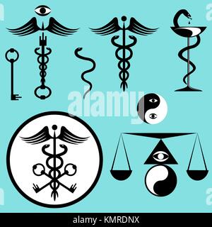 Black and white set caduceus. Stock Vector