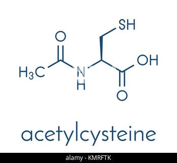 Acetylcysteine (NAC) mucolytic drug molecule. Also used to treat paracetamol overdose, Skeletal formula. Stock Vector