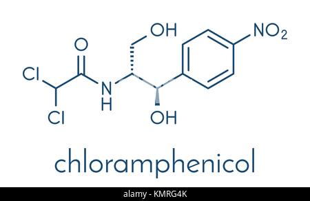 Chloramphenicol antibiotic drug molecule. Skeletal formula. Stock Vector