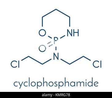 Cyclophosphamide cancer chemotherapy drug molecule. Belongs to nitrogen mustard alkylating agents class of cancer drugs. Skeletal formula. Stock Vector