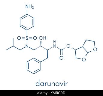 Darunavir HIV drug (protease inhibitor class) molecule. Skeletal formula. Stock Vector