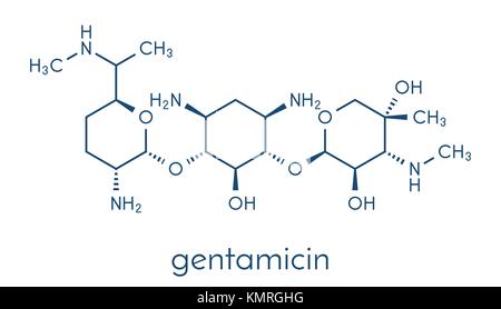 Gentamicin antibiotic drug (aminoglycoside class) molecule. Skeletal formula. Stock Vector