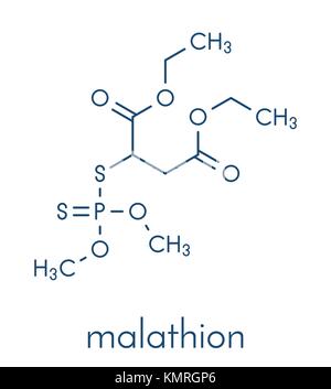 Malathion insecticide molecule. Used to treat head lice, body lice, scabies and in agriculture. Skeletal formula. Stock Vector