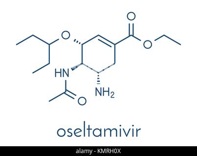 Oseltamivir influenza virus drug molecule. Skeletal formula. Stock Vector