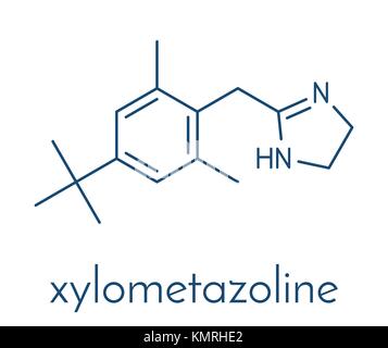 Xylometazoline nasal decongestant molecule. Often used in nose spray and nose drops. Skeletal formula. Stock Vector