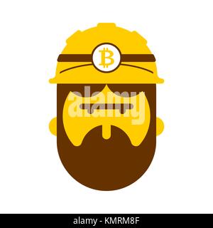 Miner face. Mining Bitcoin Crypto Currencies. Worker vector illustration Stock Vector