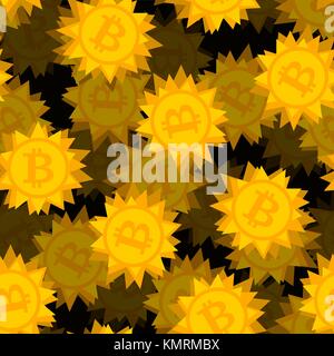 Bitcoin computer virus pattern. Crypto currency is web bug background. Vector illustration Stock Vector