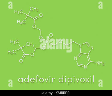 Adefovir dipivoxil hepatitis B and herpes simplex virus (HSV) drug molecule. Skeletal formula. Stock Photo