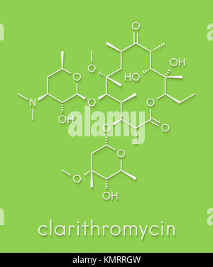 Clarithromycin antibiotic drug (macrolide class) molecule. Skeletal formula. Stock Photo