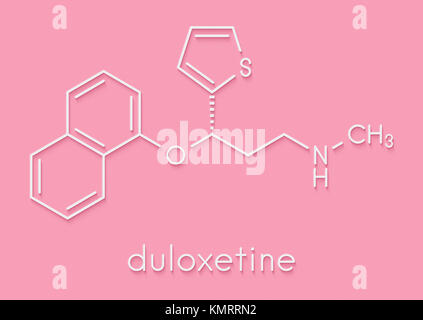 Duloxetine antidepressant drug (SNRI class) molecule. Also used in fibromyalgia treatment, etc. Skeletal formula. Stock Photo