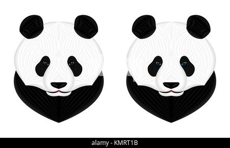 Vector Panda Bear. Vector Illustration of Panda Head in Creative Style with Brown and Blue Eyes Stock Vector