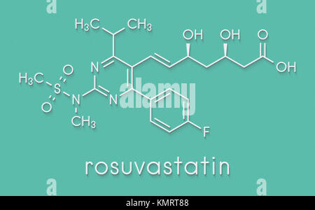 Rosuvastatin cholesterol lowering drug (statin class) molecule. Skeletal formula. Stock Photo