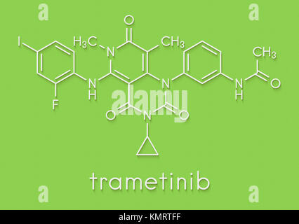 Trametinib melanoma cancer drug molecule. Skeletal formula. Stock Photo