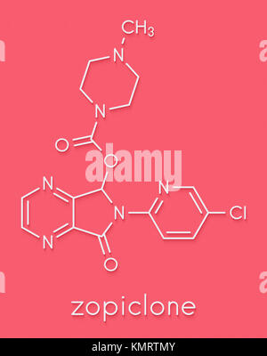 Zopiclone insomnia drug (sleeping pill, z-drug) molecule. Skeletal formula. Stock Photo