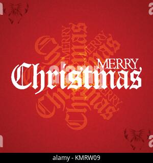 Christmas; Red Textured Background with Merry Christmas Decorative Text and Bow Stock Vector