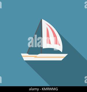 Flat design modern vector illustration of sailing boat icon with long shadow. Stock Vector