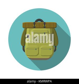 Flat design modern vector illustration of tourist backpack icon, camping and hiking equipment with long shadow. Stock Vector