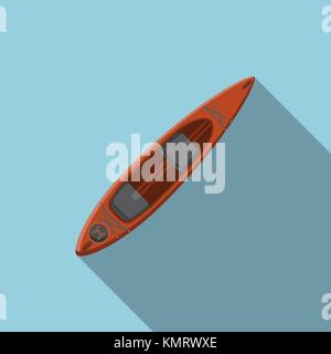Flat design modern vector illustration of kayak icon, camping, hiking and extreme sports equipment with long shadow. Stock Vector
