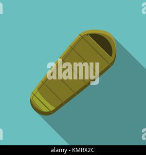 Flat design modern vector illustration of sleeping bag icon, camping and hiking equipment with long shadow. Stock Vector