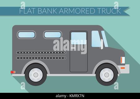 Flat design vector illustration city Transportation, bank armored Truck, side view Stock Vector