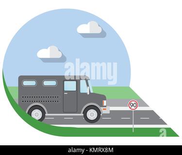 Flat design vector illustration city Transportation, bank armored Truck, side view icon Stock Vector