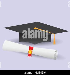 Flat design modern vector illustration of graduation cap and diploma. Stock Vector