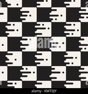 Vector seamless pattern with geometric spots. Monochrome random line streaks. Contrast repeating stylish background design Stock Vector