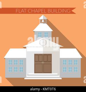 Flat design modern vector illustration of chapel or wedding church building icon, with long shadow on color background. Stock Vector