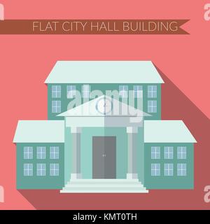 Flat design modern vector illustration of city hall building icon, with long shadow on color background. Stock Vector