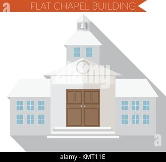 Flat design modern vector illustration of chapel or wedding church building icon, with long shadow. Stock Vector