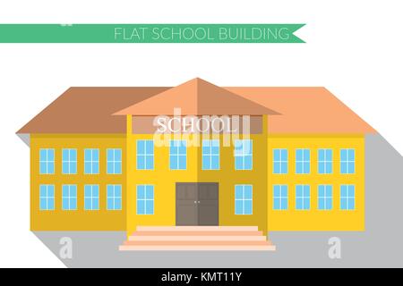 Flat design modern vector illustration of school building icon set, with long shadow. Stock Vector