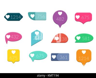 Vector Like Counter Notification Flat design Icons Set isolated on white background. Stock Vector