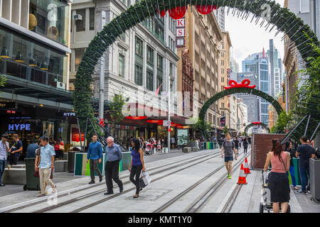 The first section of the Sydney CBD light rail is completed along george street allowing pedestrians to walk the road,Sydney Stock Photo